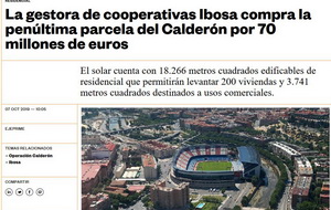La gestora de cooperativas Ibosa compra la penúltima parcela del Calderón por 70 millones de euros